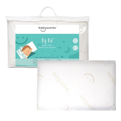 Baby Works - Toddler Pillow With Pillowcase, Soft & Supportive Memory Foam, Chiropractor Recommended, Machine Washable - 50x30 cm