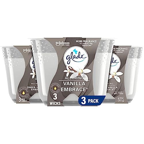 Glade Sheer Vanilla Embrace 3-Wick Fragrance Candle, Essential Oil Infused, Air Freshener, 6.8 Oz, 3 Count