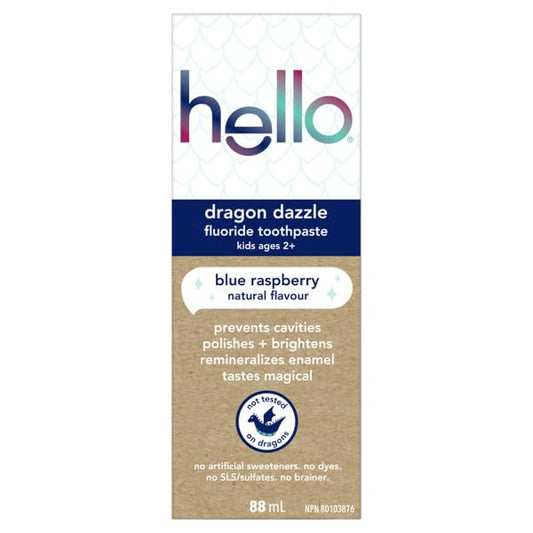 hello Dragon Dazzle Kids Fluoride Natural Toothpaste – Blue Raspberry Flavor, Cavity Protection, Safe and Gentle for Children, Sugar-Free, SLS-Free, 88mL – Fun and Effective Oral Care for Kids