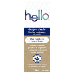 hello Dragon Dazzle Kids Fluoride Natural Toothpaste – Blue Raspberry Flavor, Cavity Protection, Safe and Gentle for Children, Sugar-Free, SLS-Free, 88mL – Fun and Effective Oral Care for Kids