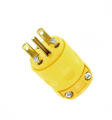 Leviton Grounding Plug 15 Amp, 250 Volt, 615PV, Yellow