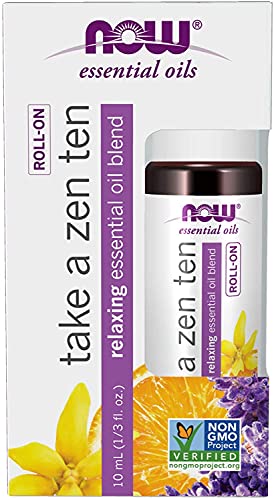NOW Essential Oils, Take A Zen Ten Roll On, Non-GMO Project Verified, Relaxing Blend, Steam Distilled, Topical Aromatherapy, 10 mL