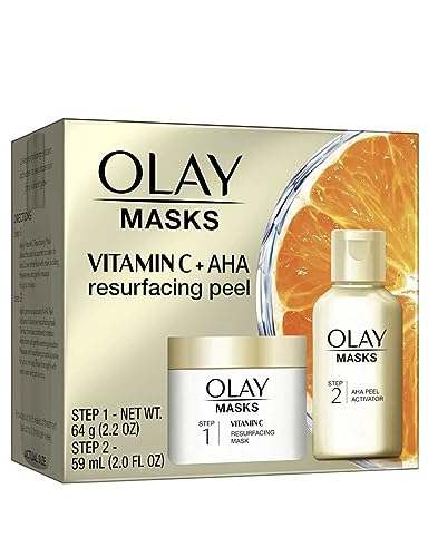 Olay Vitamin C Face Mask Kit, Exfoliator Kit with Mask, Silica, and Exfoliating AHA Peel, 0.47 Fl Oz