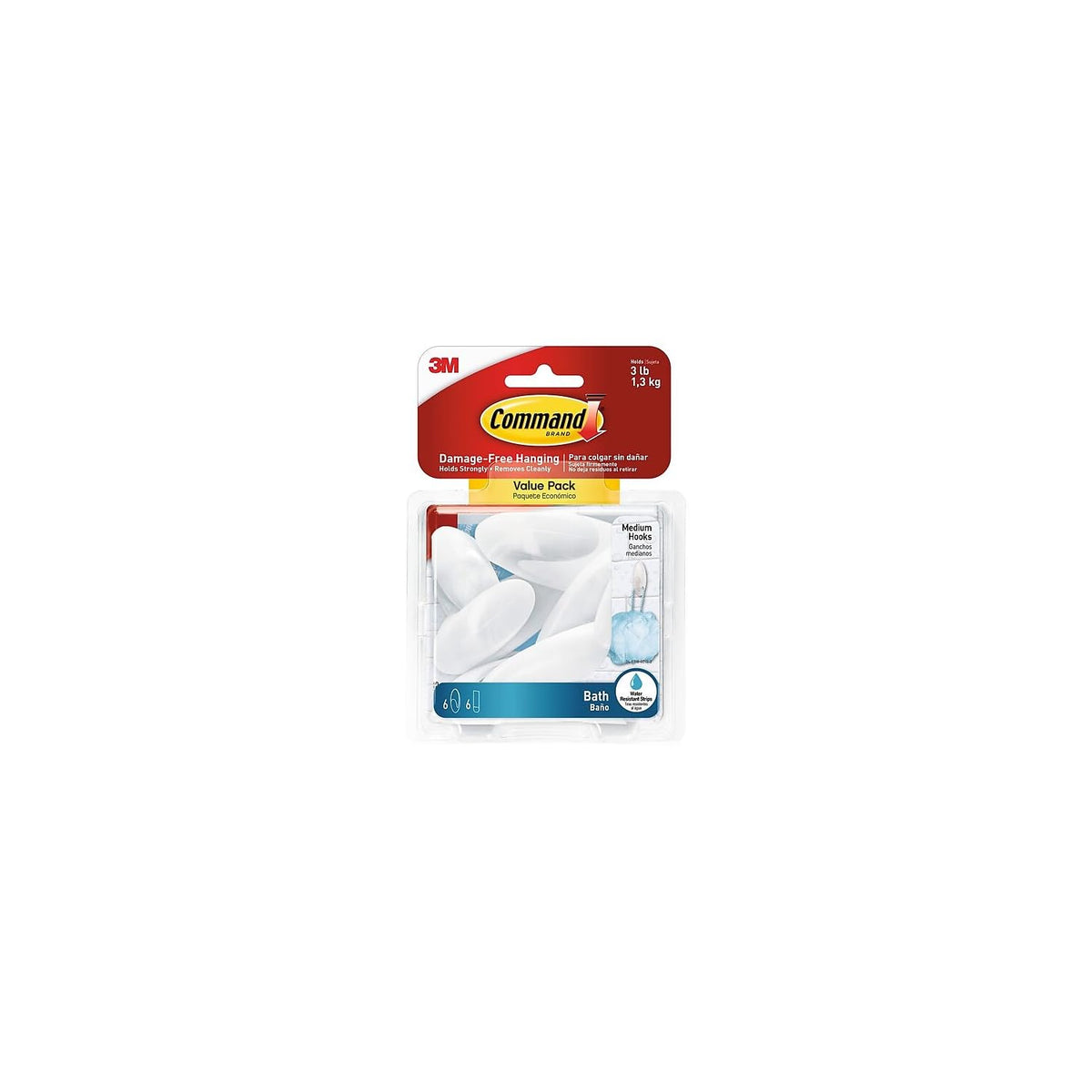 Command BATH18-6ESF Towel Hooks, Value Pack, Medium, Frosted