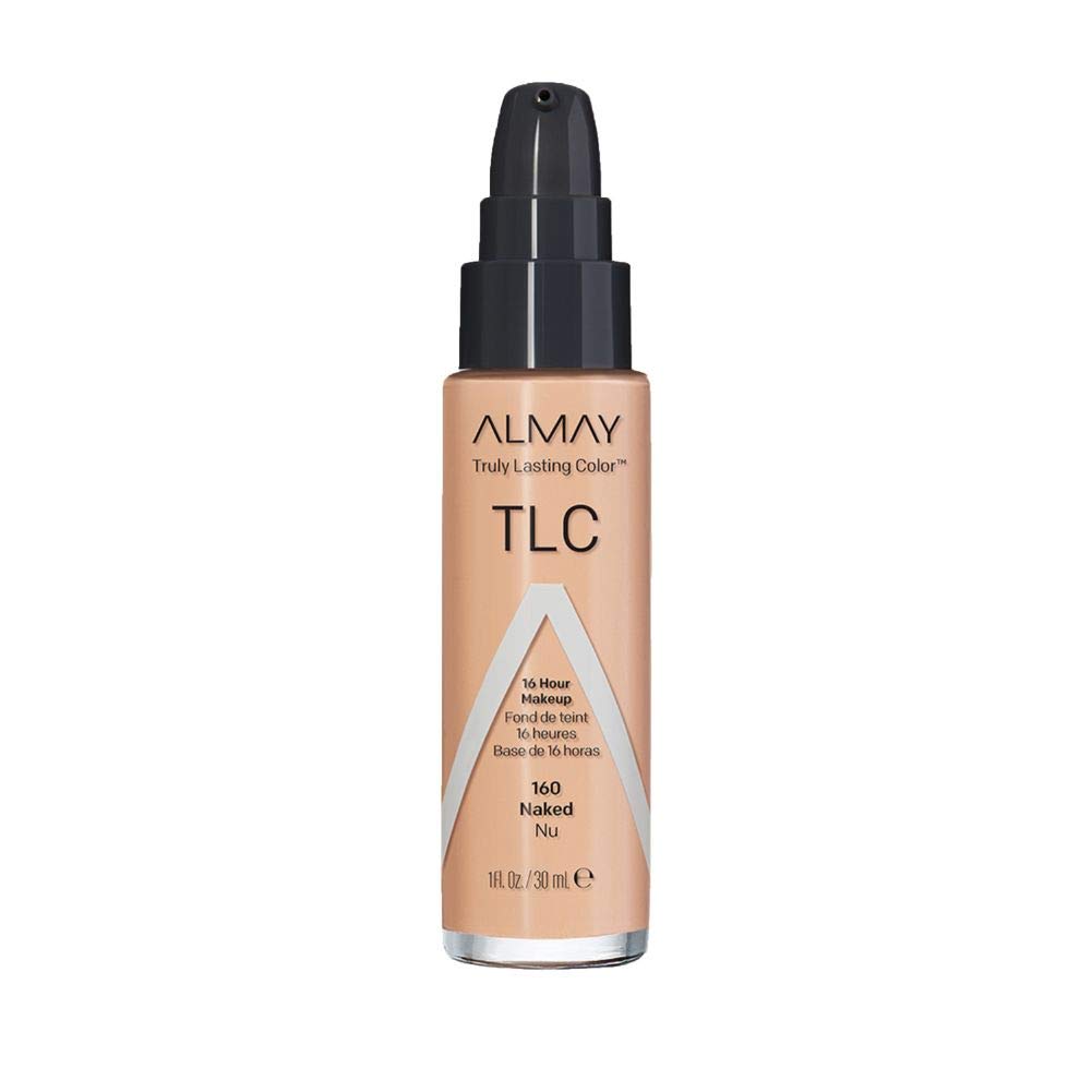 Almay Truly Lasting Color Liquid Makeup, Long Wearing Natural Finish Foundation with Vitamin E and Lemon Extract, Hypoallergenic, Cruelty Free, -Fragrance Free, Dermatologist Tested, 160 Naked, 1 oz/ 30ml