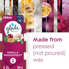 Glade Wax Melts Air Freshener and Odor Eliminator, Scented Essential Oils for Home and Bathroom, Vanilla Passionfruit, 6 Count