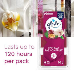 Glade Wax Melts Air Freshener and Odor Eliminator, Scented Essential Oils for Home and Bathroom, Vanilla Passionfruit, 6 Count