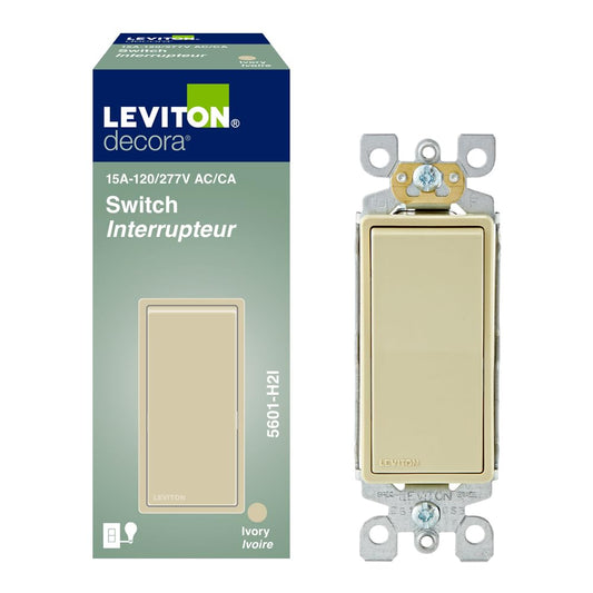 Leviton Decora 15 Amp, 120/277 V, Single-Pole Residential Grade, 05601-H2I, Ivory