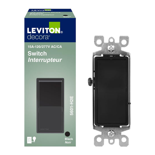 Leviton Decora 15 Amp, 120/277 V, Single-Pole Residential Grade, 05601-H2E, Black