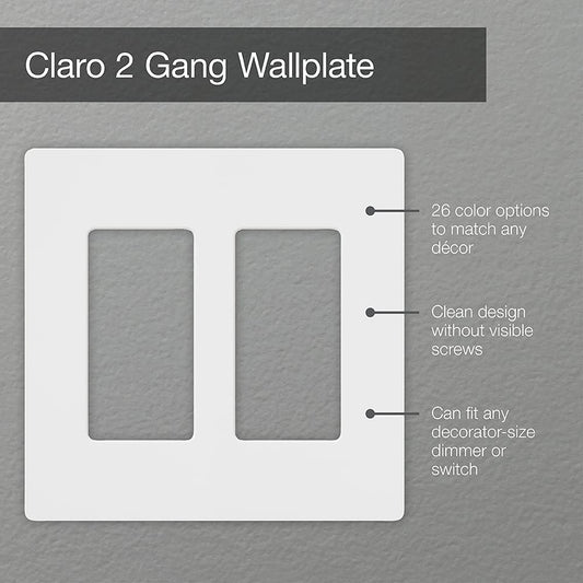 Lutron Claro 2 Gang Decorator/Rocker Wallplate, Gloss, White (1-Pack) | CW-2-WH