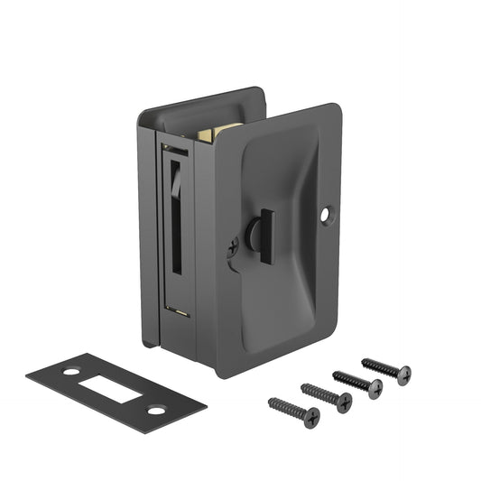 Richelieu Hardware 1701FBPSBC Onward Rectangular Pocket Door Pull with Privacy Lock, 3-1/4 in (82 mm), Black