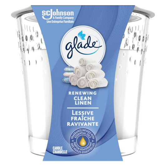 Glade Scented Candle, Clean Linen, 1-Wick Candle, Air Freshener Infused with Essential Oils for Home Fragrance, 1 Count