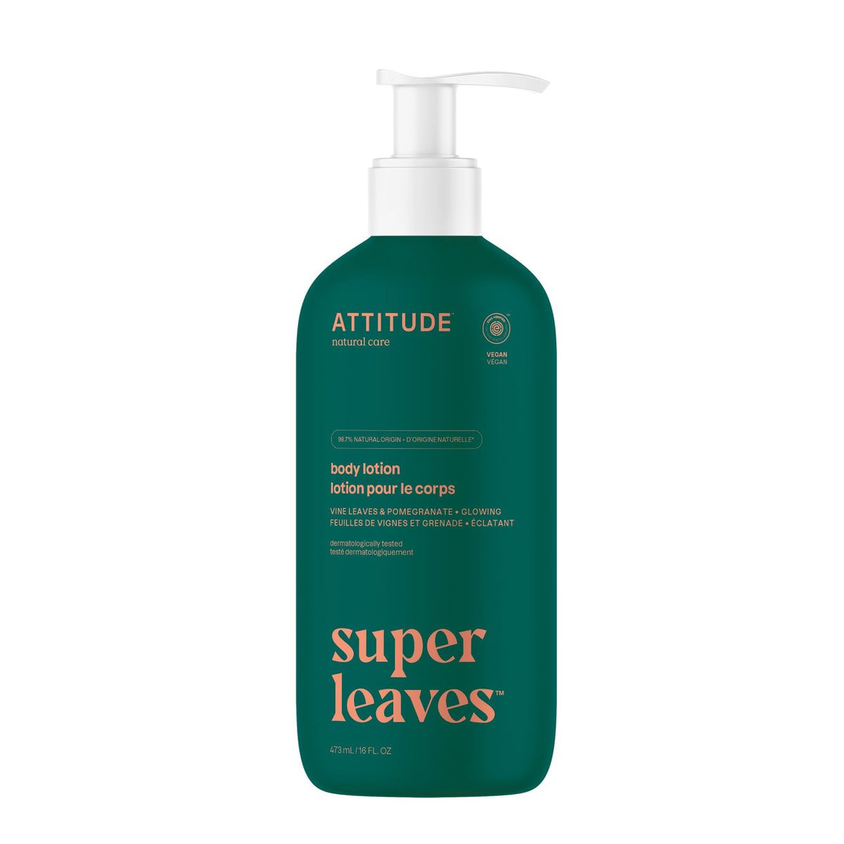 ATTITUDE Body Lotion, Made in Canada, EWG Verified Moisturizer, Vegan Skin Care Products, Non-Greasy, Hydrating for Dry Skin, Cruelty Free, Red Vine Leaves and Pomegranate, 473 mL