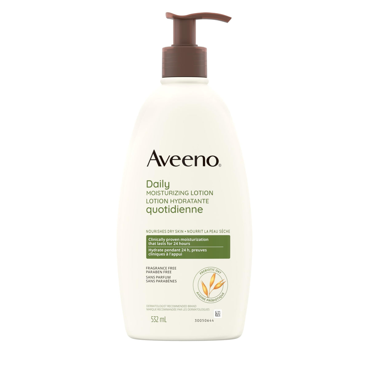 Aveeno Body Lotion with Pump, Active Naturals Daily Moisturizing Unscented Cream for Dry Skin, 532mL (Packaging May Vary)