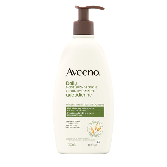 Aveeno Body Lotion with Pump, Active Naturals Daily Moisturizing Unscented Cream for Dry Skin, 532mL (Packaging May Vary)
