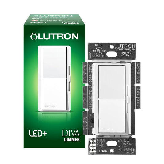 Lutron Diva C.L Dimmer for dimmable LED, Halogen and Incandescent Bulbs, Single-Pole or 3-Way, DVCL-153P-WH, White