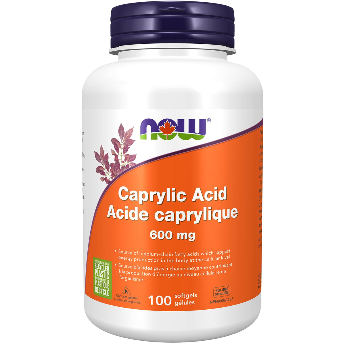 NOW Supplements, Caprylic Acid 600 mg, MCT (Medium-Chain Triglycerides), 100 Softgels
