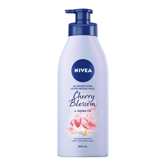 NIVEA Oil Infused Cherry Blossom & Jojoba Oil Body Lotion, 24-Hour Moisture, Scented Lotion, All Skin Types, Fast Absorbing, Non Greasy Daily Body Moisturizer, Dermatologically Tested Skin Care, 500mL