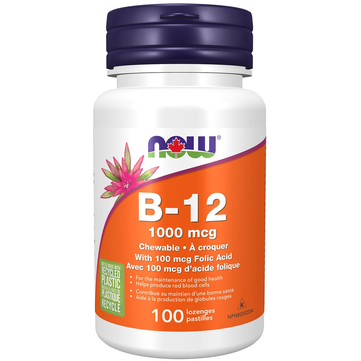 NOW Supplements, Vitamin B-12 1,000 mcg with Folic Acid, Nervous System Health, 100 Chewable Lozenges
