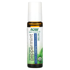 NOW Essential Oils, Peppermint Roll-On, Certified Organic, Energizing Blend, Steam Distilled, Topical Aromatherapy, 10 mL