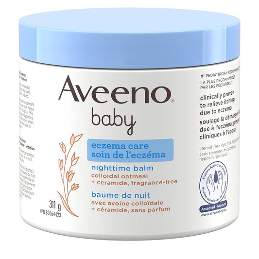 Aveeno Baby Eczema Care Nighttime Balm - Bedtime Body Lotion for itching due to eczema Colloidal Oatmeal + ceramide - Fragrance Free 311 g