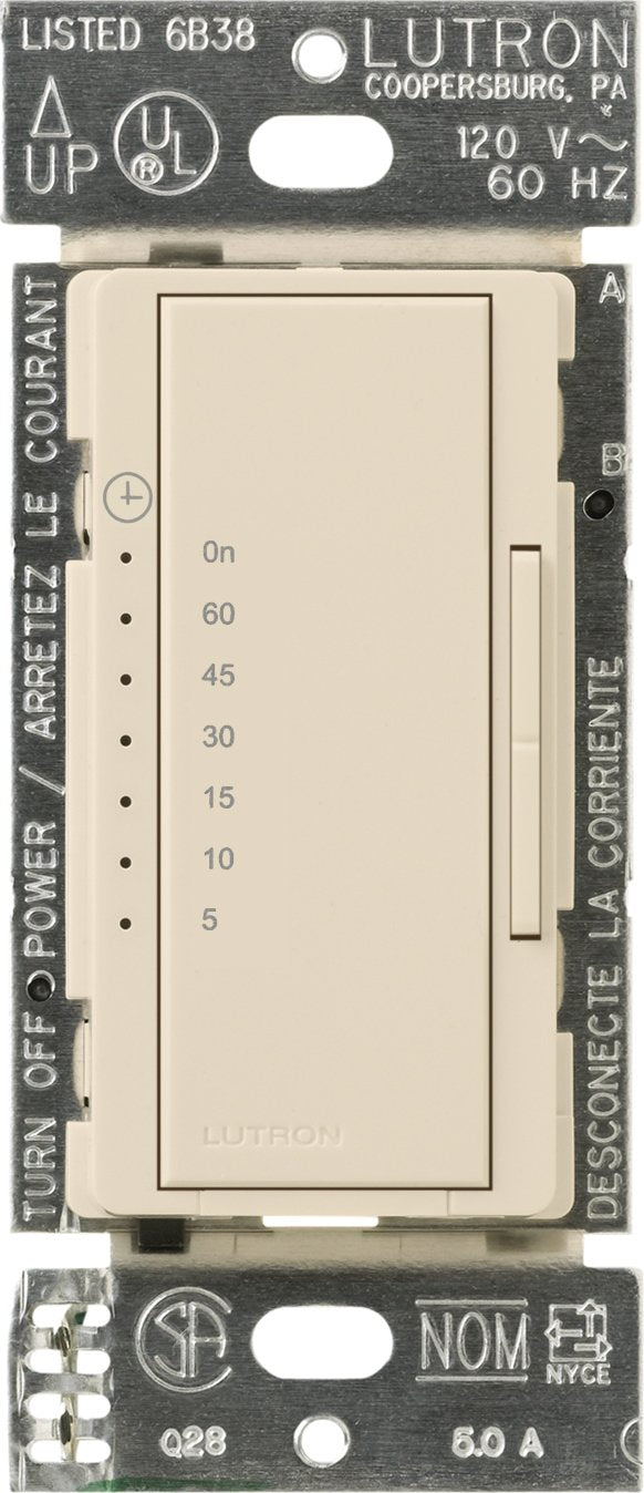 Lutron Maestro Countdown Timer Switch for Fans and Lights, 3A/150-Watt LED Bulbs, Single-Pole/Multi-Location, MA-T51MN-LA, Light Almond