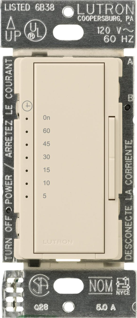 Lutron Maestro Countdown Timer Switch for Fans and Lights, 3A/150-Watt LED Bulbs, Single-Pole/Multi-Location, MA-T51MN-LA, Light Almond