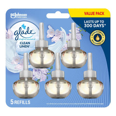 Glade PlugIns Air Freshener Oil Refill, Scented and Essential Oils for Home and Bathroom, Clean Linen, 5 Refills