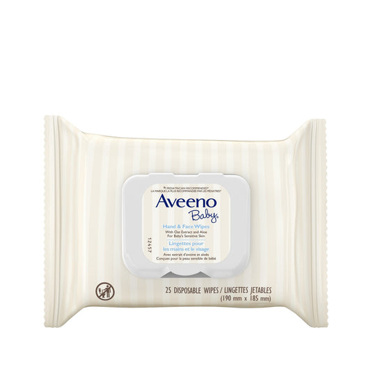 Aveeno Baby Wipes for Sensitive Skin, Unscented Hand and Face, Oat Extract and Aloe, Fragrance-Free Wipes for Sensitive Skin, Free of Sulfates, Alcohol, Parabens, and Dyes, 25 Count