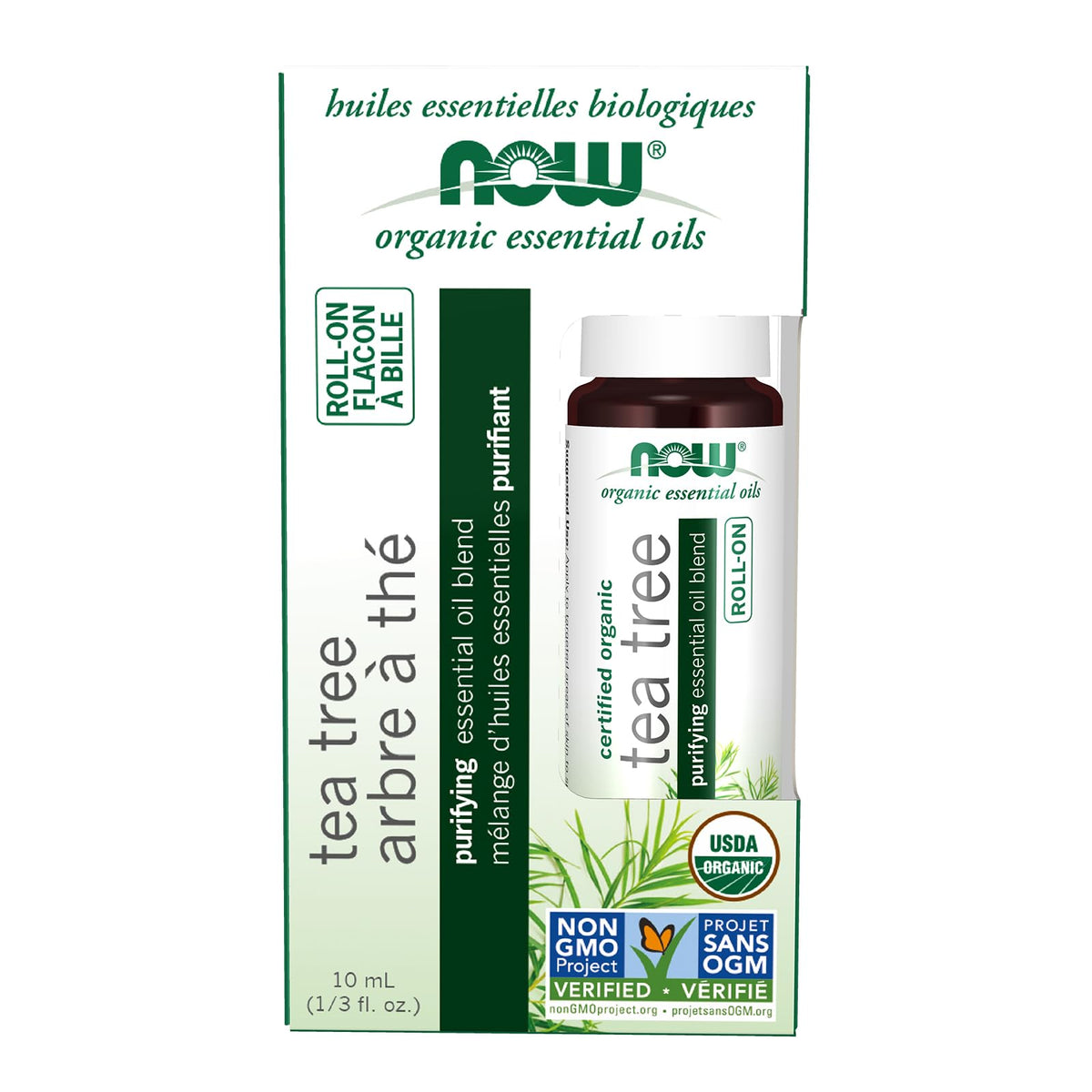 NOW Essential Oils, Tea Tree Roll-On, Certified Organic, Purifying Blend, Steam Distilled, Topical Aromatherapy,10mL