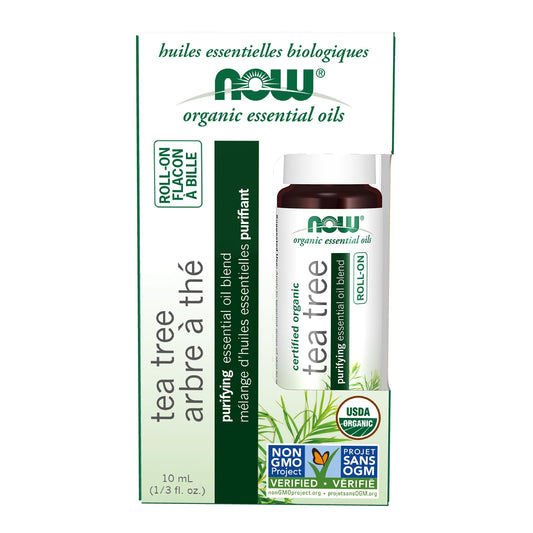 NOW Essential Oils, Tea Tree Roll-On, Certified Organic, Purifying Blend, Steam Distilled, Topical Aromatherapy,10mL