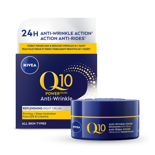 NIVEA Q10 Anti-Wrinkle Moisture Replenishment Night Cream for Face, Anti Wrinkle Firming Cream, Q10 and Argan Oil, Face Moisturizer for Dry to Very Dry Skin, Visibly Reduces the Look of Wrinkles, 50mL