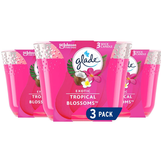 Glade Scented Candle, Exotic Tropical Blossoms, 3-Wick Candle, Air Freshener Infused with Essential Oils for Home Fragrance, 3 Count