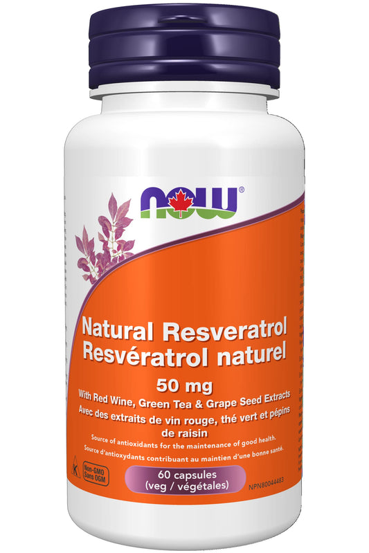 NOW Supplements Natural Resveratrol 50mg Capsules, 60 Count