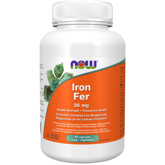 NOW Supplements Iron Bisglycinate 36mg Capsules, 90 Count