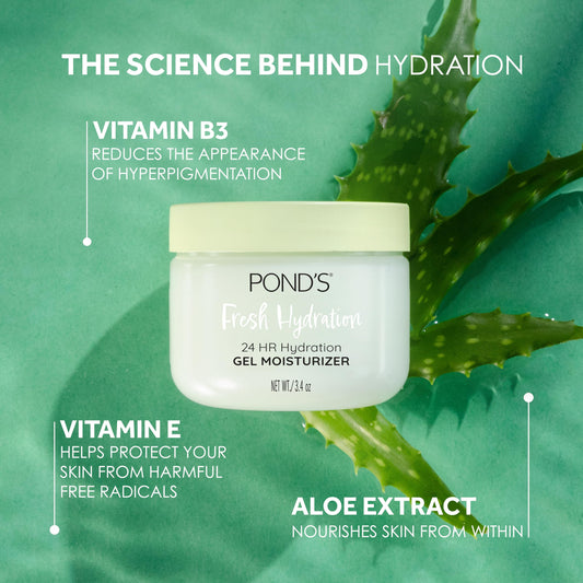 Aloe Extract & Vitamin B3 Gel Face Moisturizer For Fresh and Luminous Skin, 3.4 oz