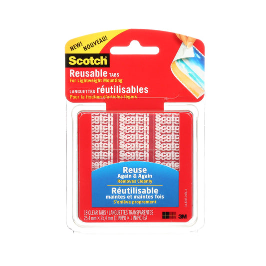 Scotch Reusable Mounting Tabs, Double Sided Tape for Lightweight Mounting, Clear, 1 in x 1 in, 18-Pack, R100-C
