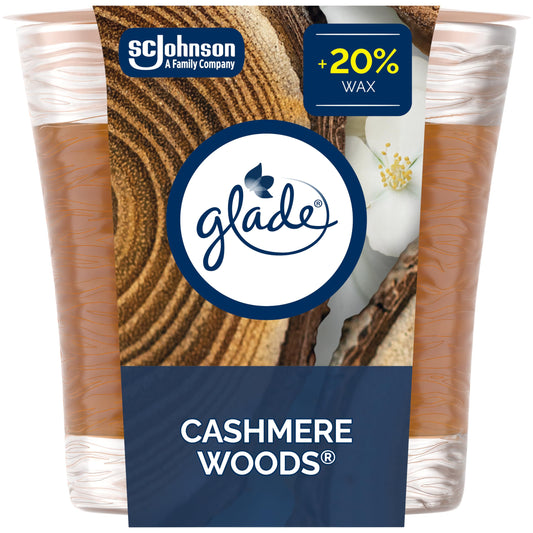 Glade Scented Candle, Cashmere Woods, 1-Wick Candle, Air Freshener Infused with Essential Oils for Home Fragrance, 1 Count