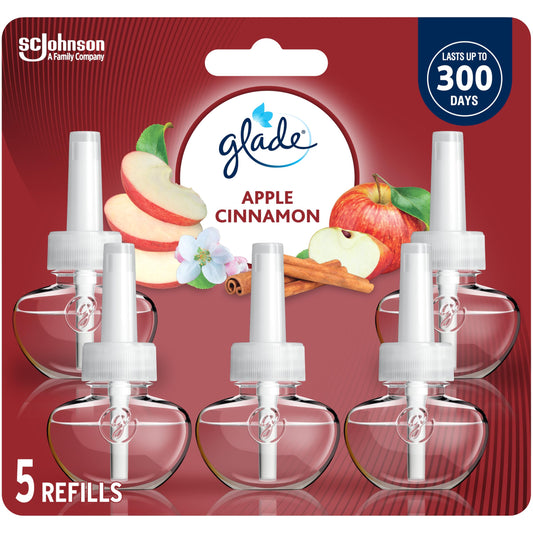 Glade PlugIns Air Freshener Oil Refill, Scented and Essential Oils for Bathroom and Home Fragrance, Apple Cinnamon, 5 Refills