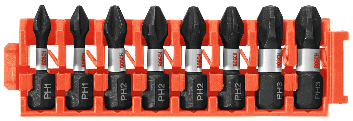 Bosch CCSPHV108 8Piece Impact Tough Phillips 1 In. Insert Bits with Clip for Custom Case System