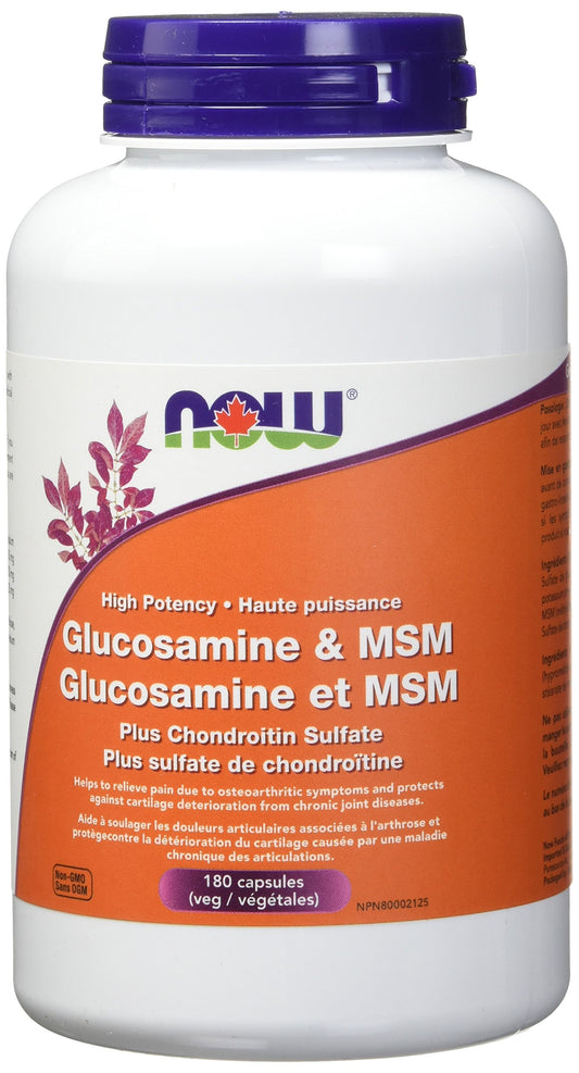 NOW Supplements Glucosamine and MSM Plus Chondroitin Vegetable Capsules, 180 Count