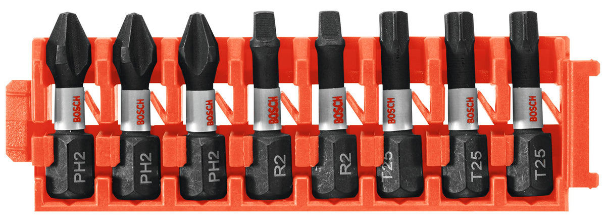 Bosch CCSV108 8Piece Impact Tough Phillips, Square & Torx 1 In. Insert Bits with Clip for Custom Case System