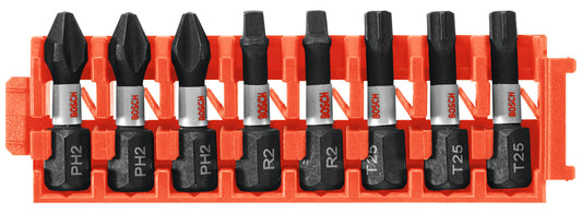 Bosch CCSV108 8Piece Impact Tough Phillips, Square & Torx 1 In. Insert Bits with Clip for Custom Case System